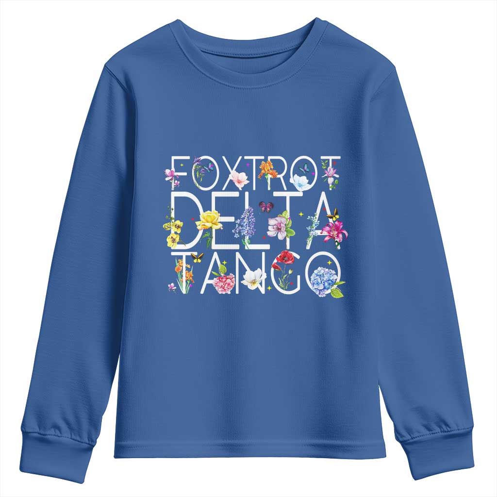 Subtle FDT Floral Youth Sweatshirt Foxtrot Delta Tango Flower Resist TS10 Royal Blue Print Your Wear