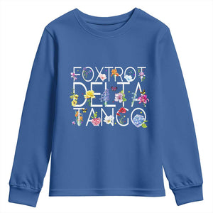 Subtle FDT Floral Youth Sweatshirt Foxtrot Delta Tango Flower Resist TS10 Royal Blue Print Your Wear