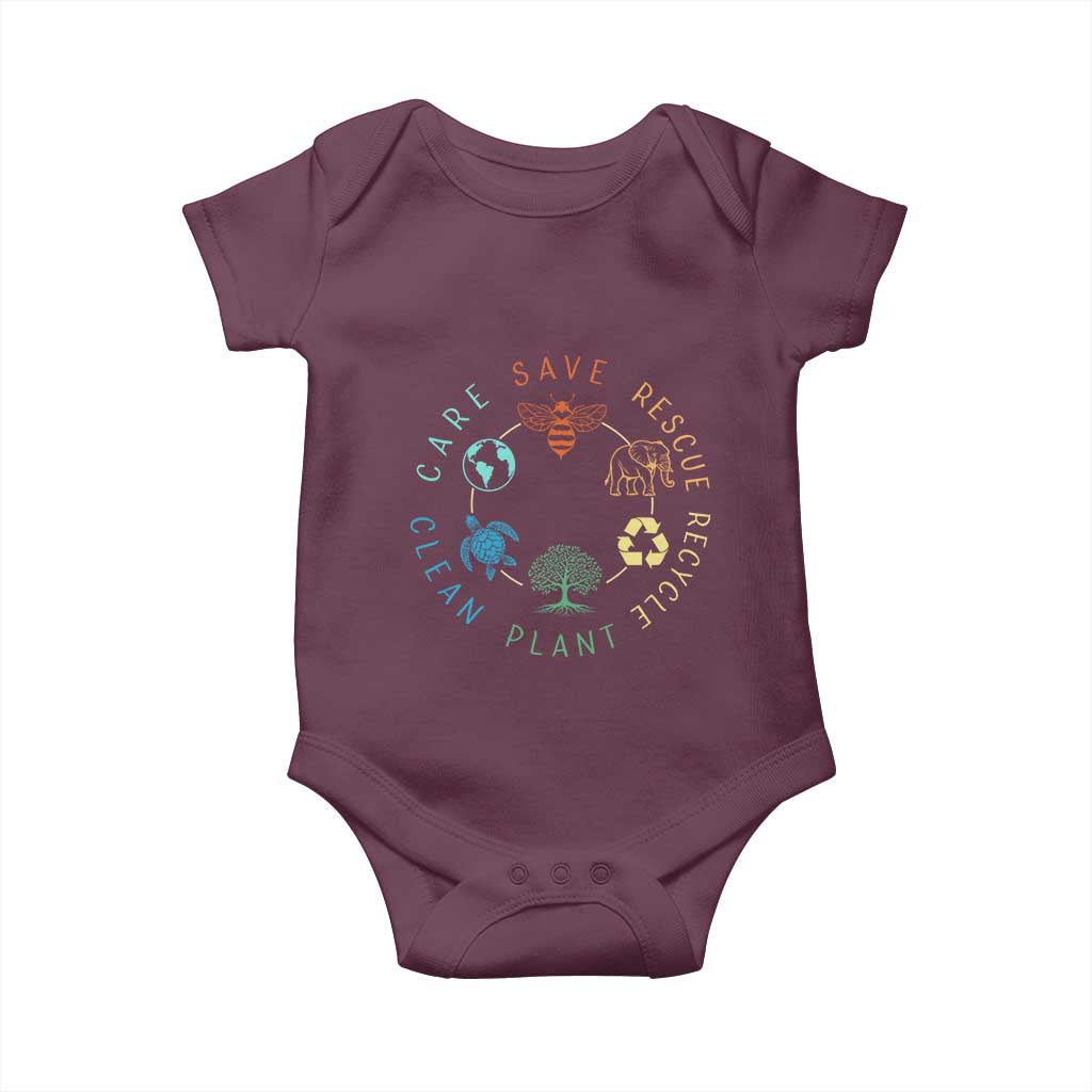 Earth Day Environment Baby Onesie Save Bees Rescue Animals Recycle Plastic TS10 Maroon Print Your Wear