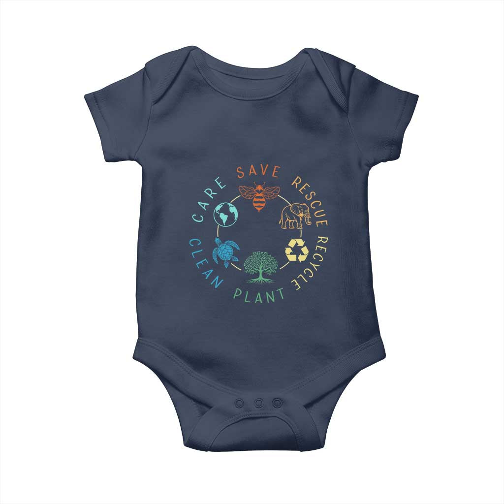 Earth Day Environment Baby Onesie Save Bees Rescue Animals Recycle Plastic TS10 Navy Print Your Wear