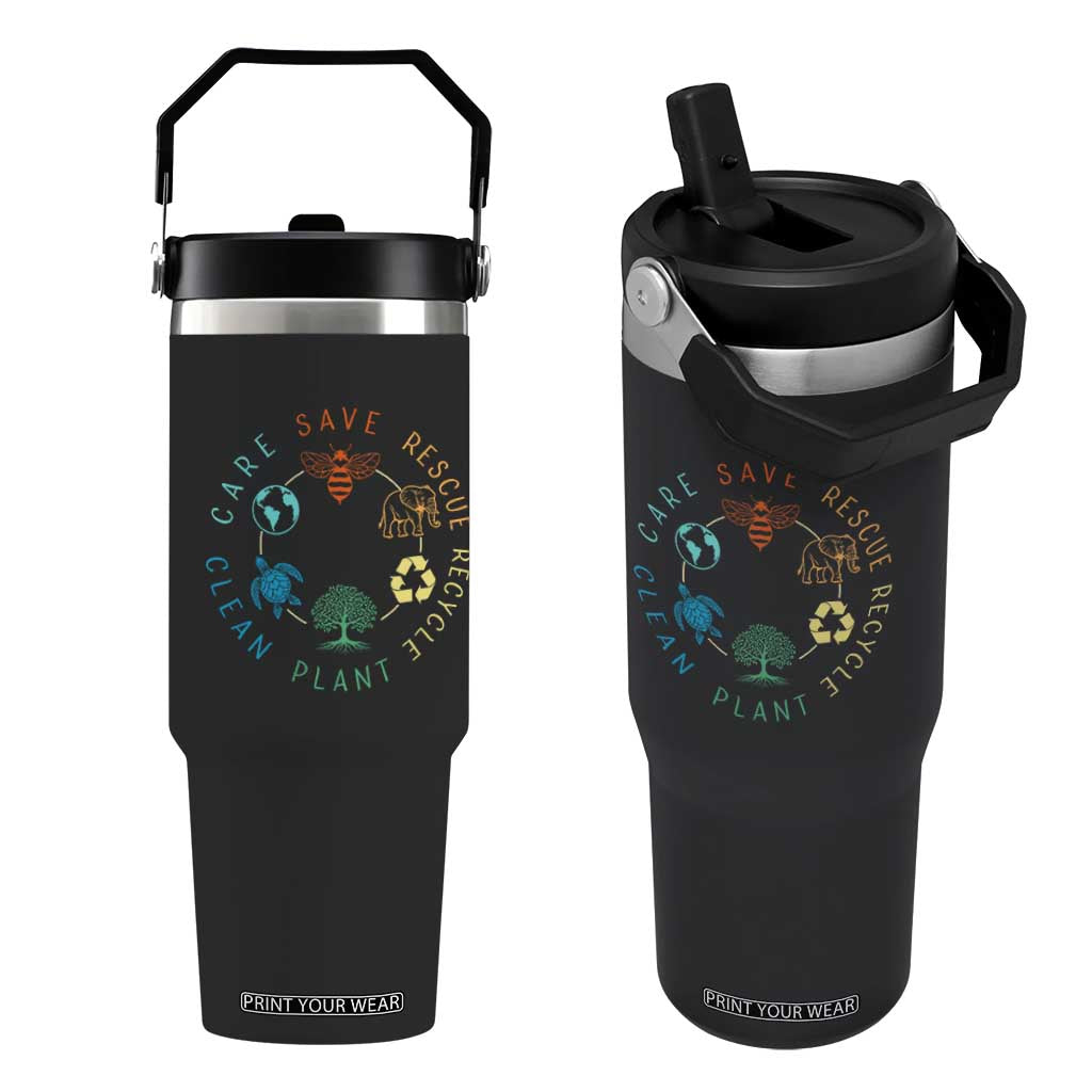 Earth Day Environment Flip Straw Tumbler Save Bees Rescue Animals Recycle Plastic TS10 One Size: 30 oz Black Print Your Wear