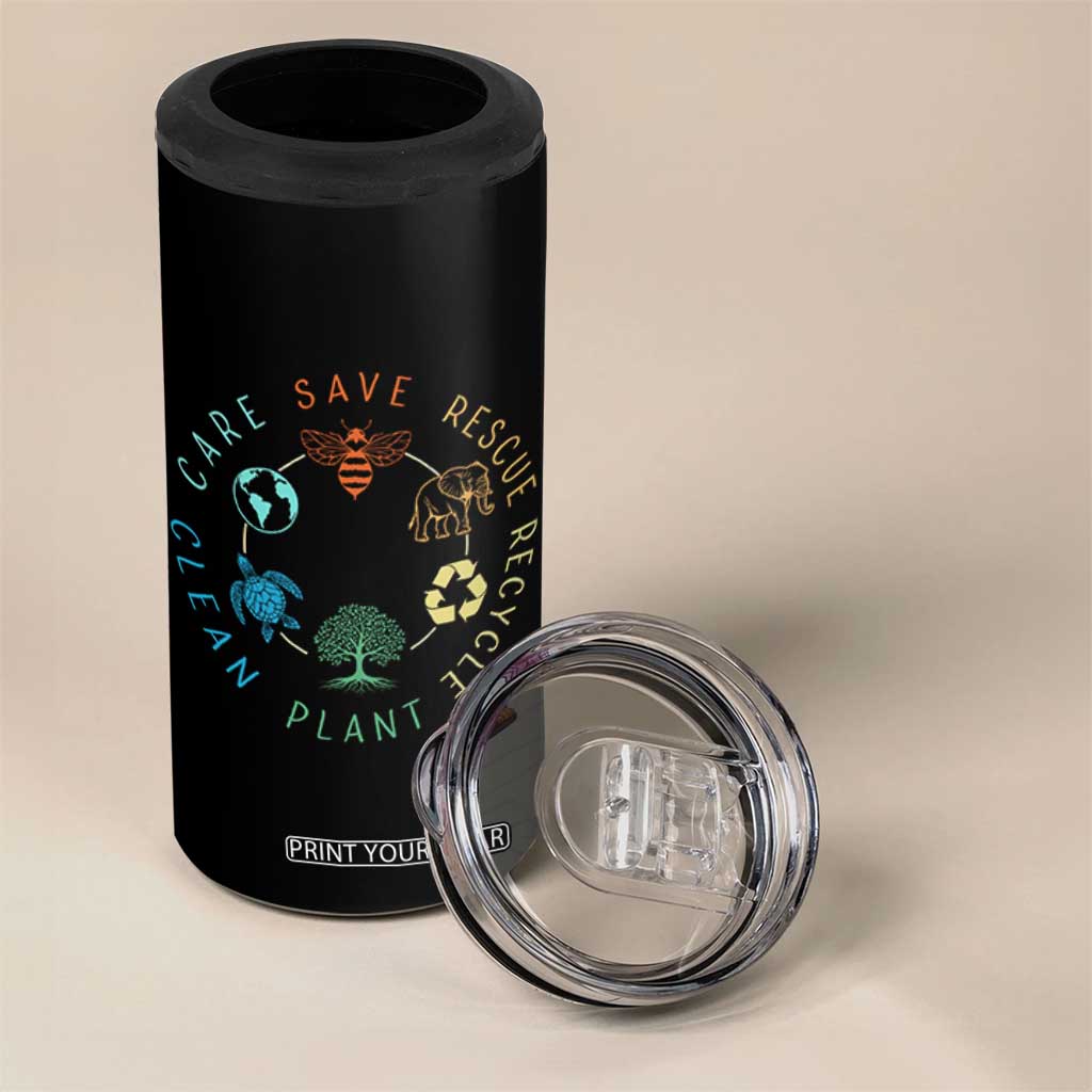 Earth Day Environment 4 in 1 Can Cooler Tumbler Save Bees Rescue Animals Recycle Plastic TS10 Print Your Wear