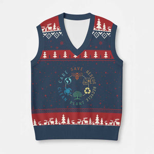 Earth Day Environment V-Neck Knit Sweater Vest Save Bees Rescue Animals Recycle Plastic TS10 Navy Red Print Your Wear