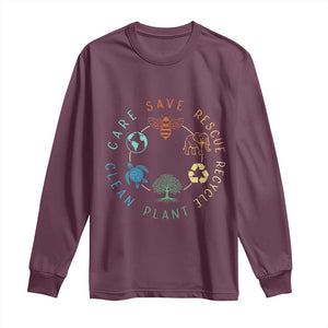 Earth Day Environment Long Sleeve Shirt Save Bees Rescue Animals Recycle Plastic TS10 Maroon Print Your Wear