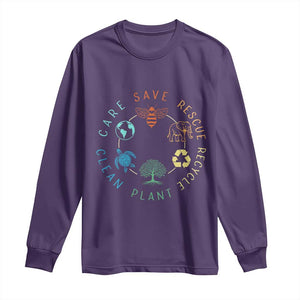 Earth Day Environment Long Sleeve Shirt Save Bees Rescue Animals Recycle Plastic TS10 Purple Print Your Wear