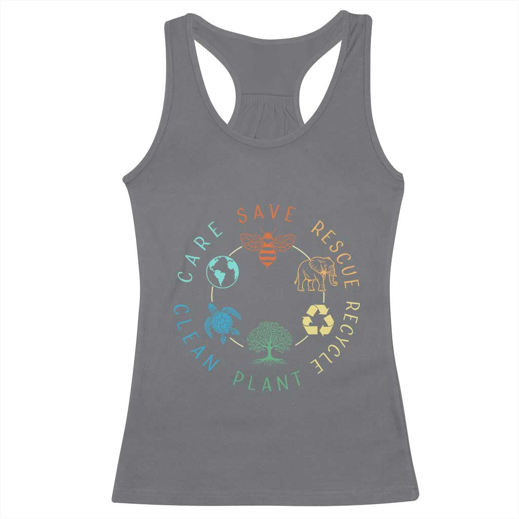 Earth Day Environment Racerback Tank Top Save Bees Rescue Animals Recycle Plastic TS10 Charcoal Print Your Wear
