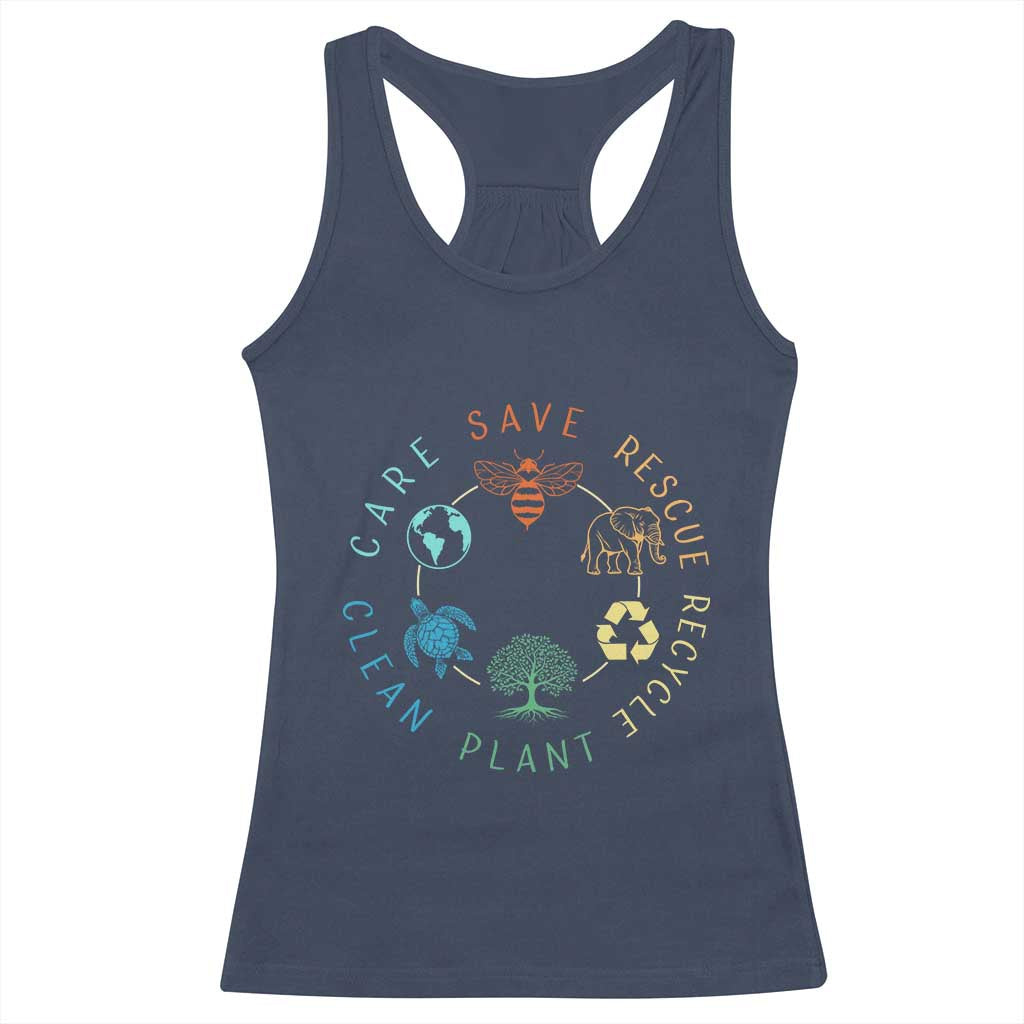 Earth Day Environment Racerback Tank Top Save Bees Rescue Animals Recycle Plastic TS10 Navy Print Your Wear