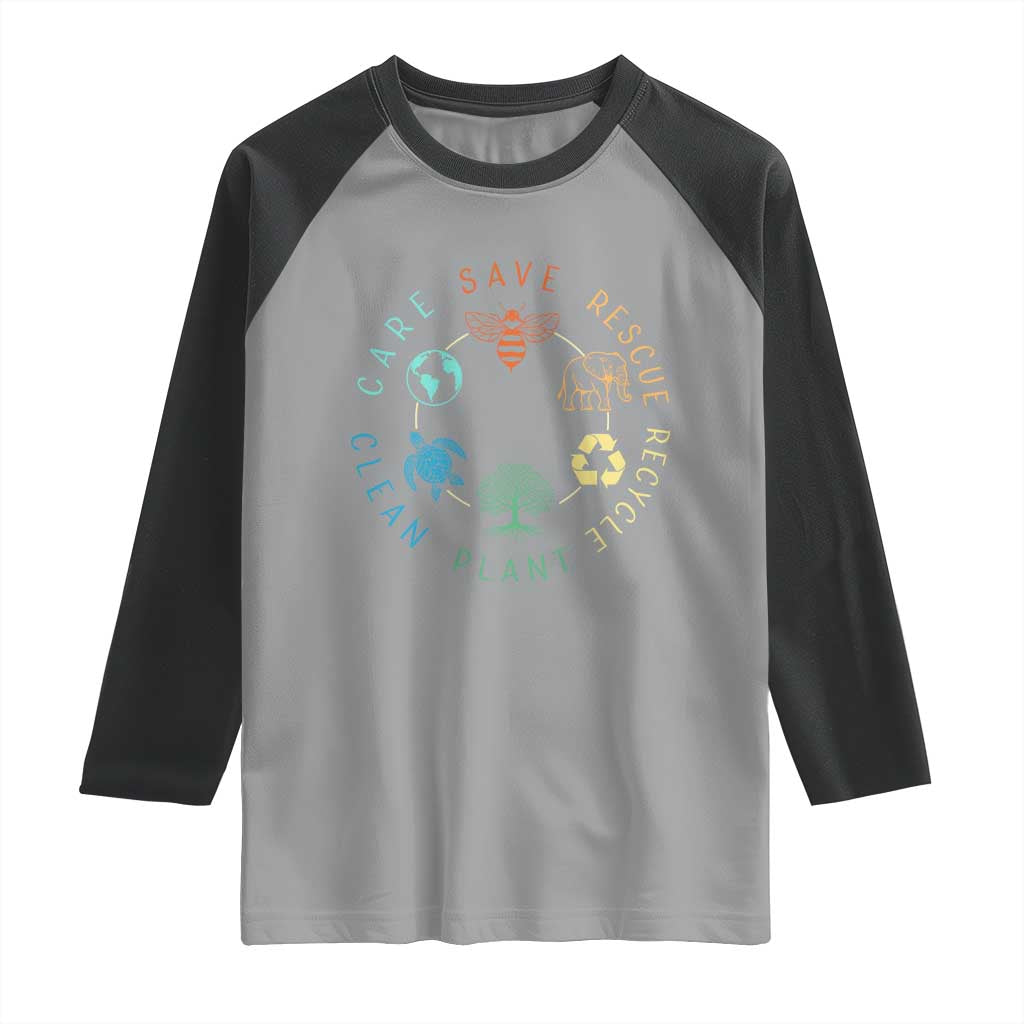 Earth Day Environment Raglan Shirt Save Bees Rescue Animals Recycle Plastic TS10 Sport Gray Black Print Your Wear