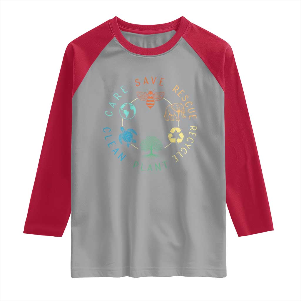 Earth Day Environment Raglan Shirt Save Bees Rescue Animals Recycle Plastic TS10 Sport Gray Red Print Your Wear