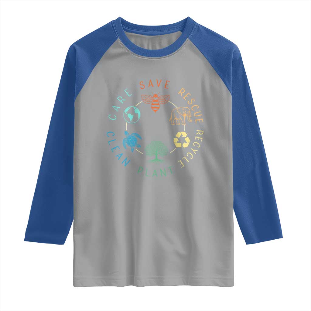 Earth Day Environment Raglan Shirt Save Bees Rescue Animals Recycle Plastic TS10 Sport Gray Royal Print Your Wear