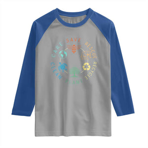 Earth Day Environment Raglan Shirt Save Bees Rescue Animals Recycle Plastic TS10 Sport Gray Royal Print Your Wear
