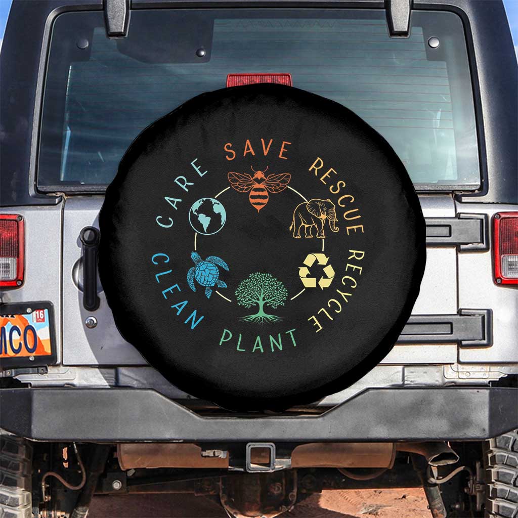 Earth Day Environment Spare Tire Cover Save Bees Rescue Animals Recycle Plastic TS10 No hole Black Print Your Wear