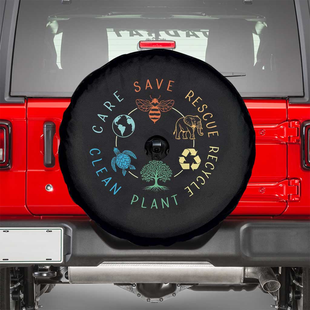 Earth Day Environment Spare Tire Cover Save Bees Rescue Animals Recycle Plastic TS10 Black Print Your Wear