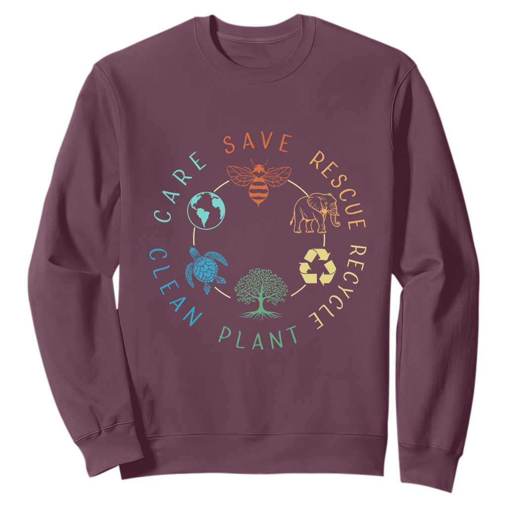 Earth Day Environment Sweatshirt Save Bees Rescue Animals Recycle Plastic TS10 Maroon Print Your Wear