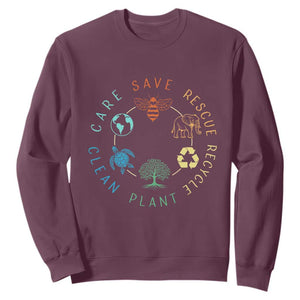 Earth Day Environment Sweatshirt Save Bees Rescue Animals Recycle Plastic TS10 Maroon Print Your Wear