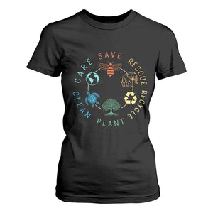 Earth Day Environment T Shirt For Women Save Bees Rescue Animals Recycle Plastic TS10 Black Print Your Wear