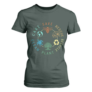 Earth Day Environment T Shirt For Women Save Bees Rescue Animals Recycle Plastic TS10 Dark Forest Green Print Your Wear