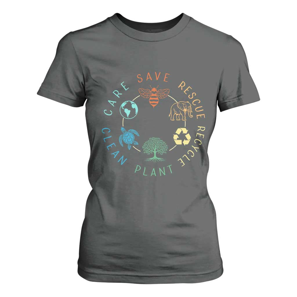 Earth Day Environment T Shirt For Women Save Bees Rescue Animals Recycle Plastic TS10 Dark Heather Print Your Wear