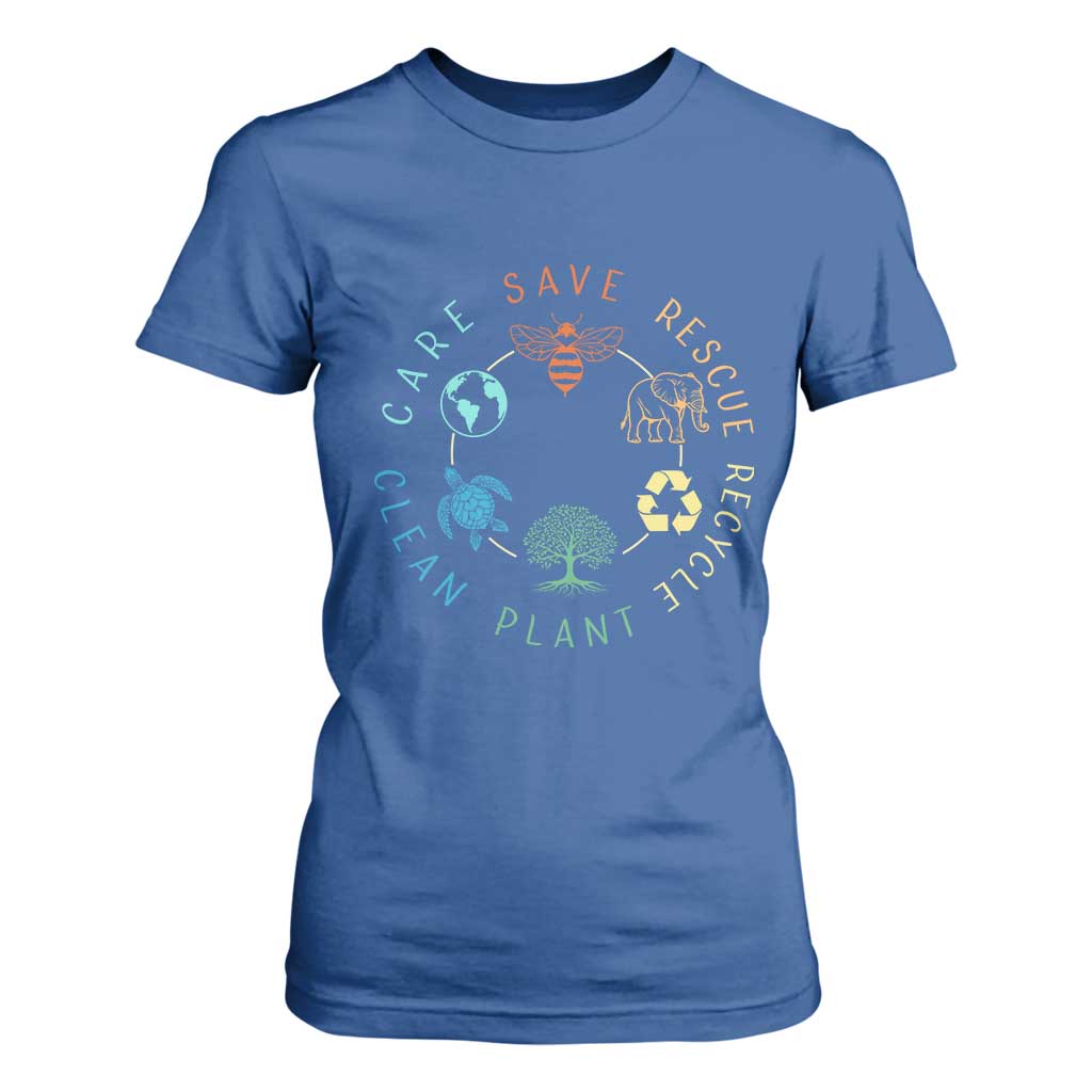 Earth Day Environment T Shirt For Women Save Bees Rescue Animals Recycle Plastic TS10 Royal Blue Print Your Wear