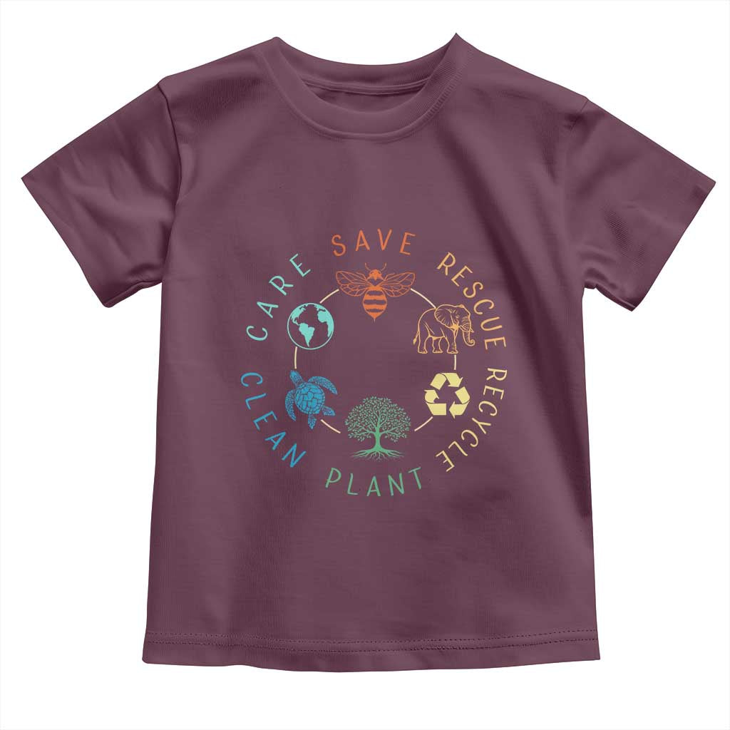 Earth Day Environment Toddler T Shirt Save Bees Rescue Animals Recycle Plastic TS10 Maroon Print Your Wear