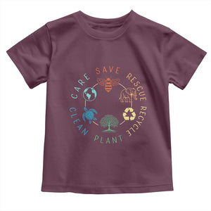 Earth Day Environment Toddler T Shirt Save Bees Rescue Animals Recycle Plastic TS10 Maroon Print Your Wear