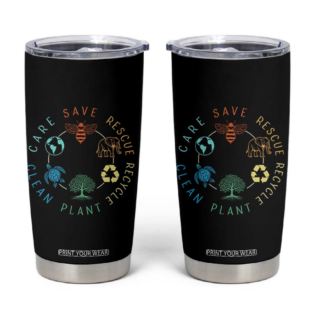 Earth Day Environment Tumbler Cup Save Bees Rescue Animals Recycle Plastic TS10 Black Print Your Wear