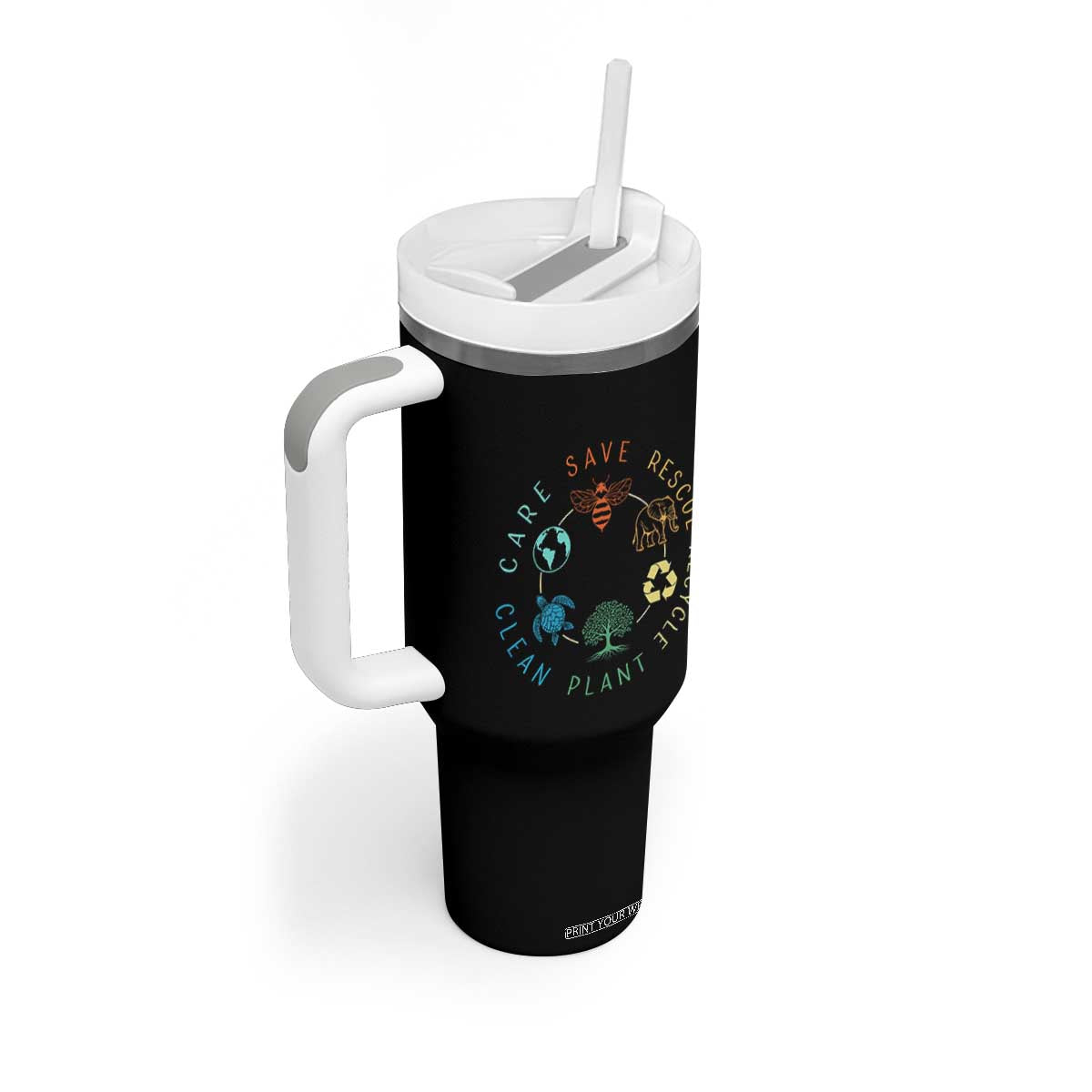 Earth Day Environment Tumbler With Handle Save Bees Rescue Animals Recycle Plastic TS10 Print Your Wear