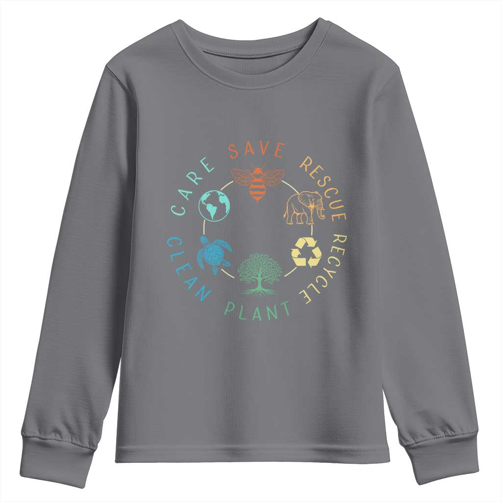Earth Day Environment Youth Sweatshirt Save Bees Rescue Animals Recycle Plastic TS10 Charcoal Print Your Wear