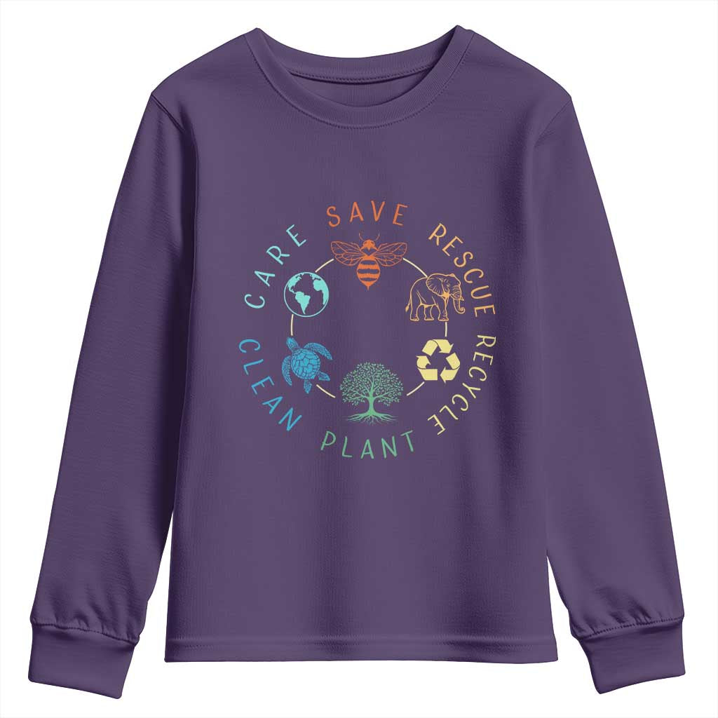 Earth Day Environment Youth Sweatshirt Save Bees Rescue Animals Recycle Plastic TS10 Purple Print Your Wear