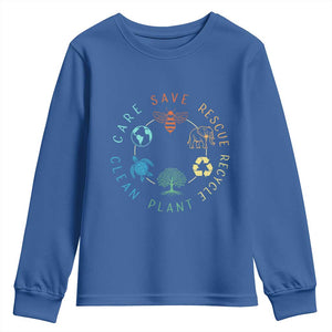 Earth Day Environment Youth Sweatshirt Save Bees Rescue Animals Recycle Plastic TS10 Royal Blue Print Your Wear