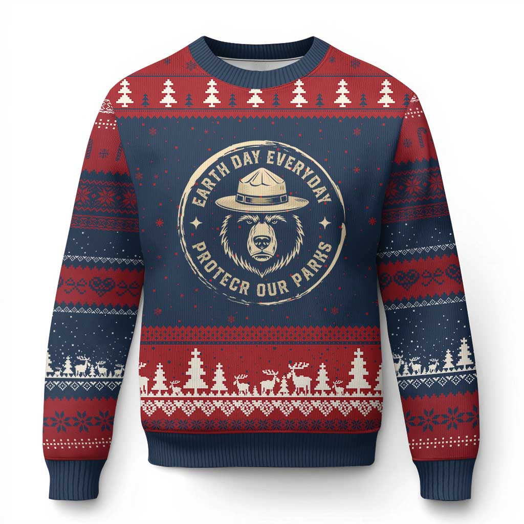Earth Day Protect Our Parks Ugly Christmas Sweater Vintage Retro Bear TS10 Navy Red Print Your Wear