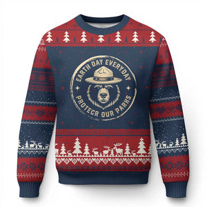 Earth Day Protect Our Parks Ugly Christmas Sweater Vintage Retro Bear TS10 Navy Red Print Your Wear