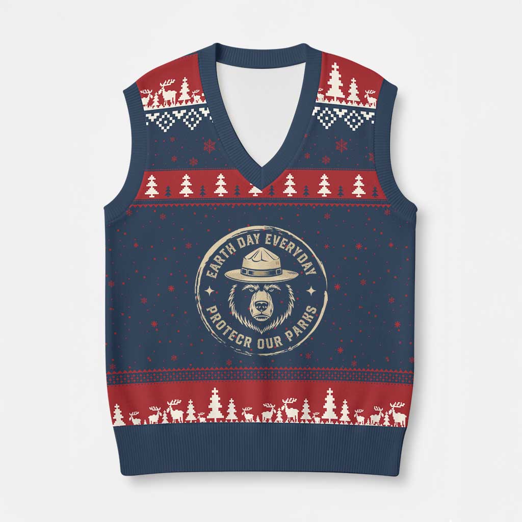 Earth Day Protect Our Parks V-Neck Knit Sweater Vest Vintage Retro Bear TS10 Navy Red Print Your Wear