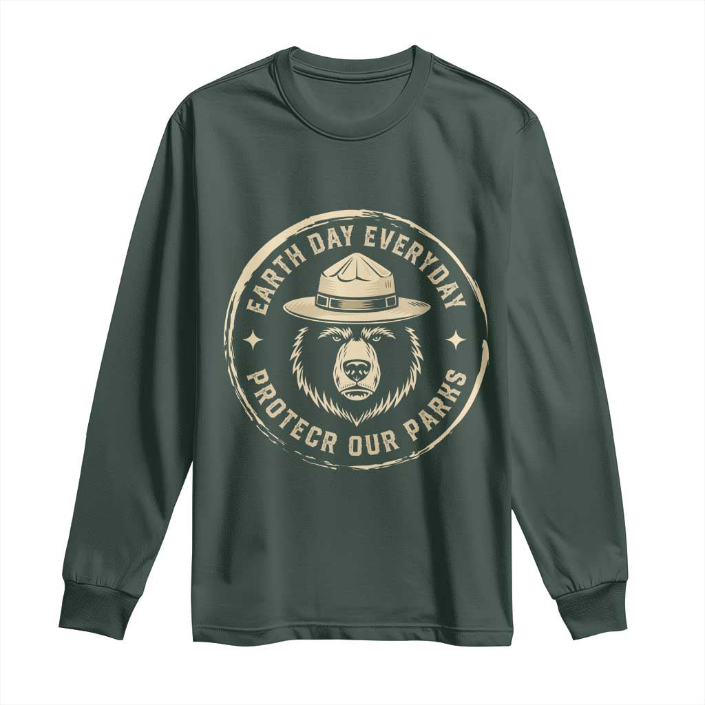 Earth Day Protect Our Parks Long Sleeve Shirt Vintage Retro Bear TS10 Dark Forest Green Print Your Wear