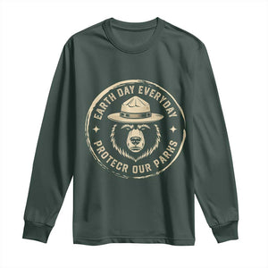 Earth Day Protect Our Parks Long Sleeve Shirt Vintage Retro Bear TS10 Dark Forest Green Print Your Wear