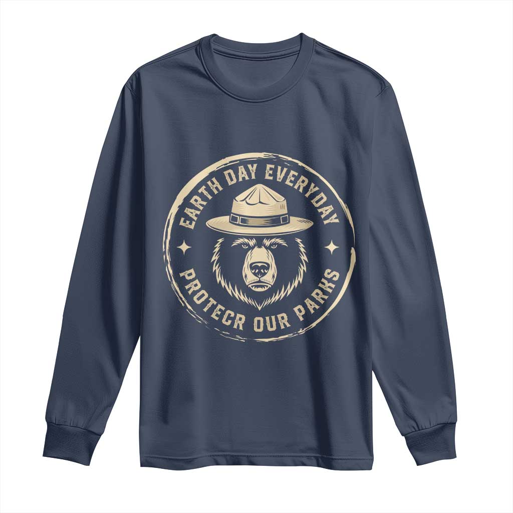 Earth Day Protect Our Parks Long Sleeve Shirt Vintage Retro Bear TS10 Navy Print Your Wear