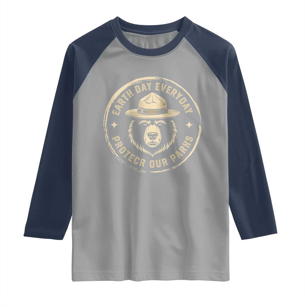 Earth Day Protect Our Parks Raglan Shirt Vintage Retro Bear TS10 Sport Gray Navy Print Your Wear