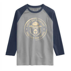 Earth Day Protect Our Parks Raglan Shirt Vintage Retro Bear TS10 Sport Gray Navy Print Your Wear