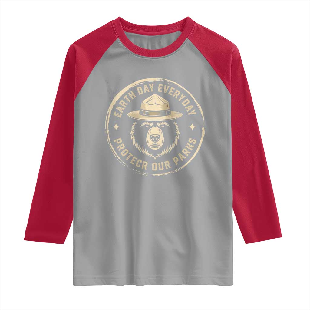 Earth Day Protect Our Parks Raglan Shirt Vintage Retro Bear TS10 Sport Gray Red Print Your Wear
