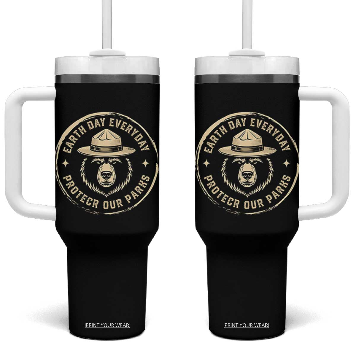 Earth Day Protect Our Parks Tumbler With Handle Vintage Retro Bear TS10 One Size: 40 oz Black Print Your Wear