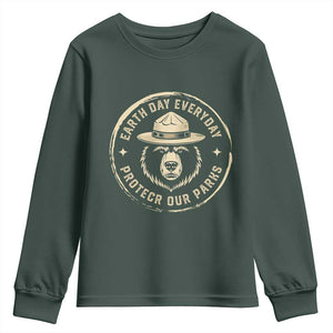 Earth Day Protect Our Parks Youth Sweatshirt Vintage Retro Bear TS10 Dark Forest Green Print Your Wear