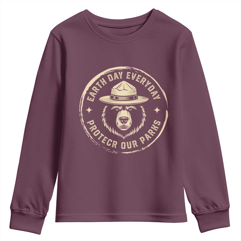 Earth Day Protect Our Parks Youth Sweatshirt Vintage Retro Bear TS10 Maroon Print Your Wear