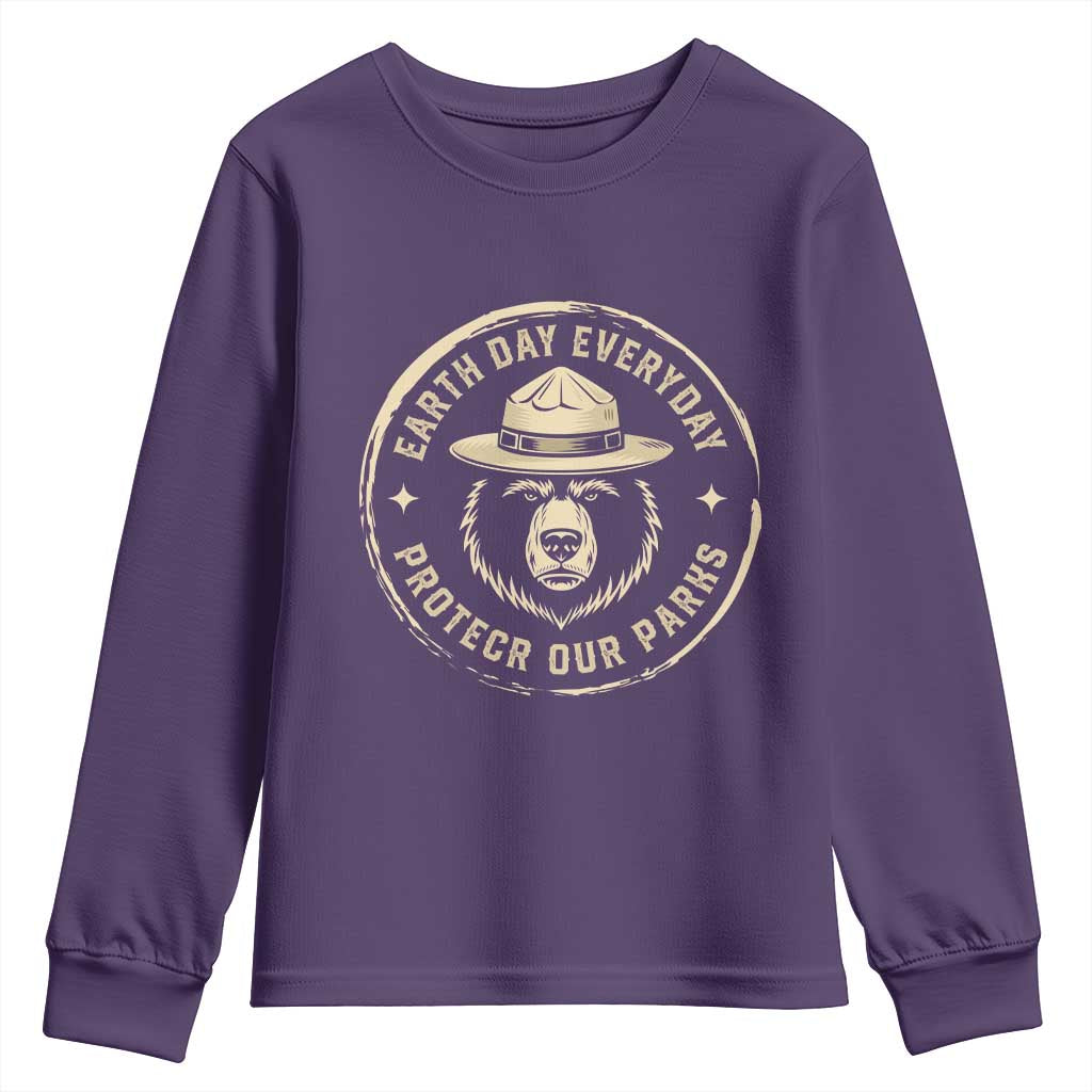 Earth Day Protect Our Parks Youth Sweatshirt Vintage Retro Bear TS10 Purple Print Your Wear