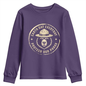 Earth Day Protect Our Parks Youth Sweatshirt Vintage Retro Bear TS10 Purple Print Your Wear