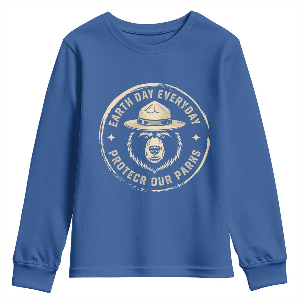 Earth Day Protect Our Parks Youth Sweatshirt Vintage Retro Bear TS10 Royal Blue Print Your Wear