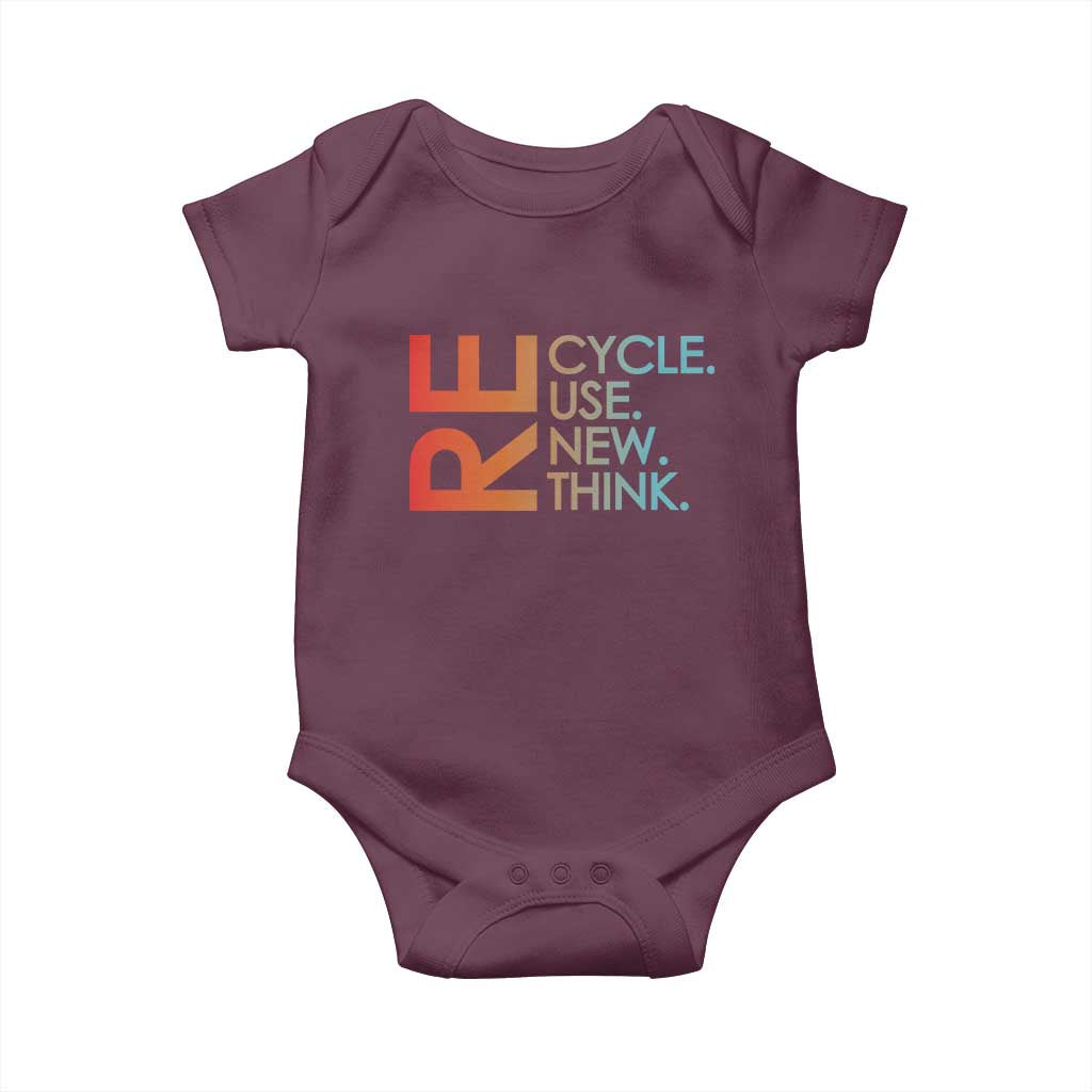 Environmental Activism Baby Onesie Recycle Reuse Renew Rethink Earth Day TS10 Maroon Print Your Wear