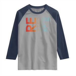 Environmental Activism Raglan Shirt Recycle Reuse Renew Rethink Earth Day TS10 Sport Gray Navy Print Your Wear