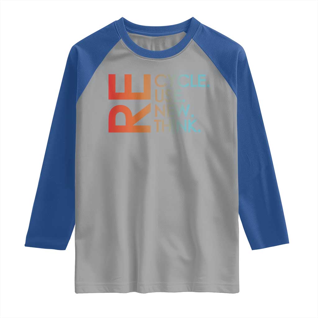 Environmental Activism Raglan Shirt Recycle Reuse Renew Rethink Earth Day TS10 Sport Gray Royal Print Your Wear