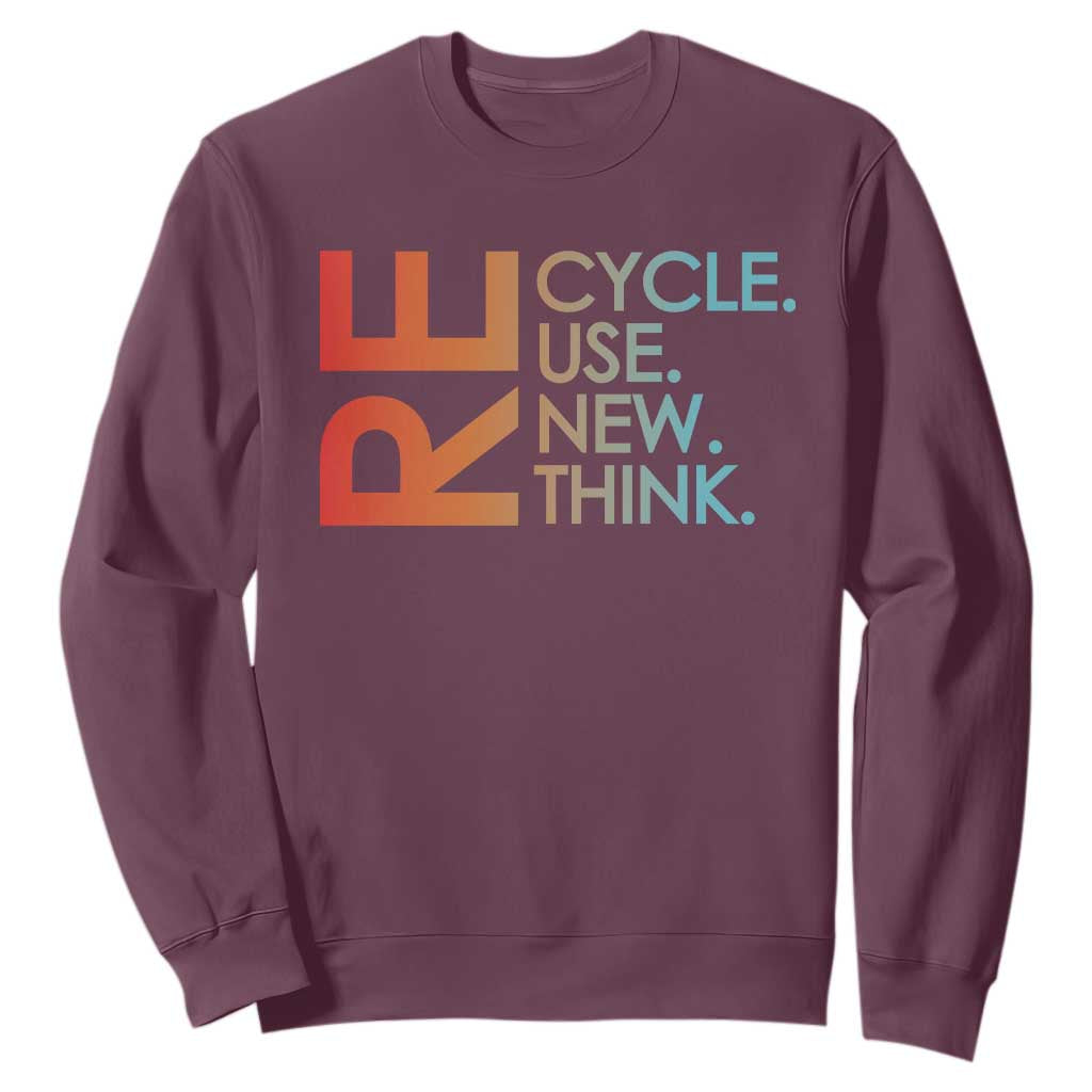 Environmental Activism Sweatshirt Recycle Reuse Renew Rethink Earth Day TS10 Maroon Print Your Wear