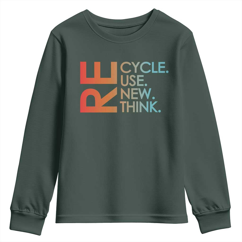 Environmental Activism Youth Sweatshirt Recycle Reuse Renew Rethink Earth Day TS10 Dark Forest Green Print Your Wear